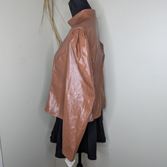 Brown Faux Leather Peplum Jacket - Picture 2 of 5